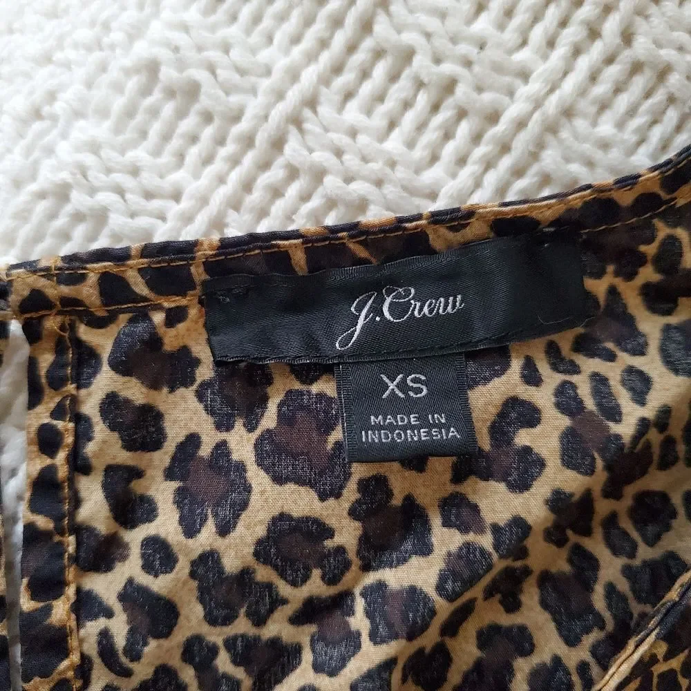 J. Crew Short Sleeve Puff Sleeve Leopard Print Top Size XS